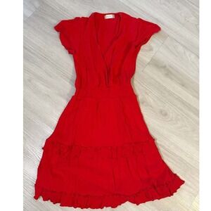 Altar State Red Ruffled Tiered Midi Dress XS Wrap V Neck Short Sleeve